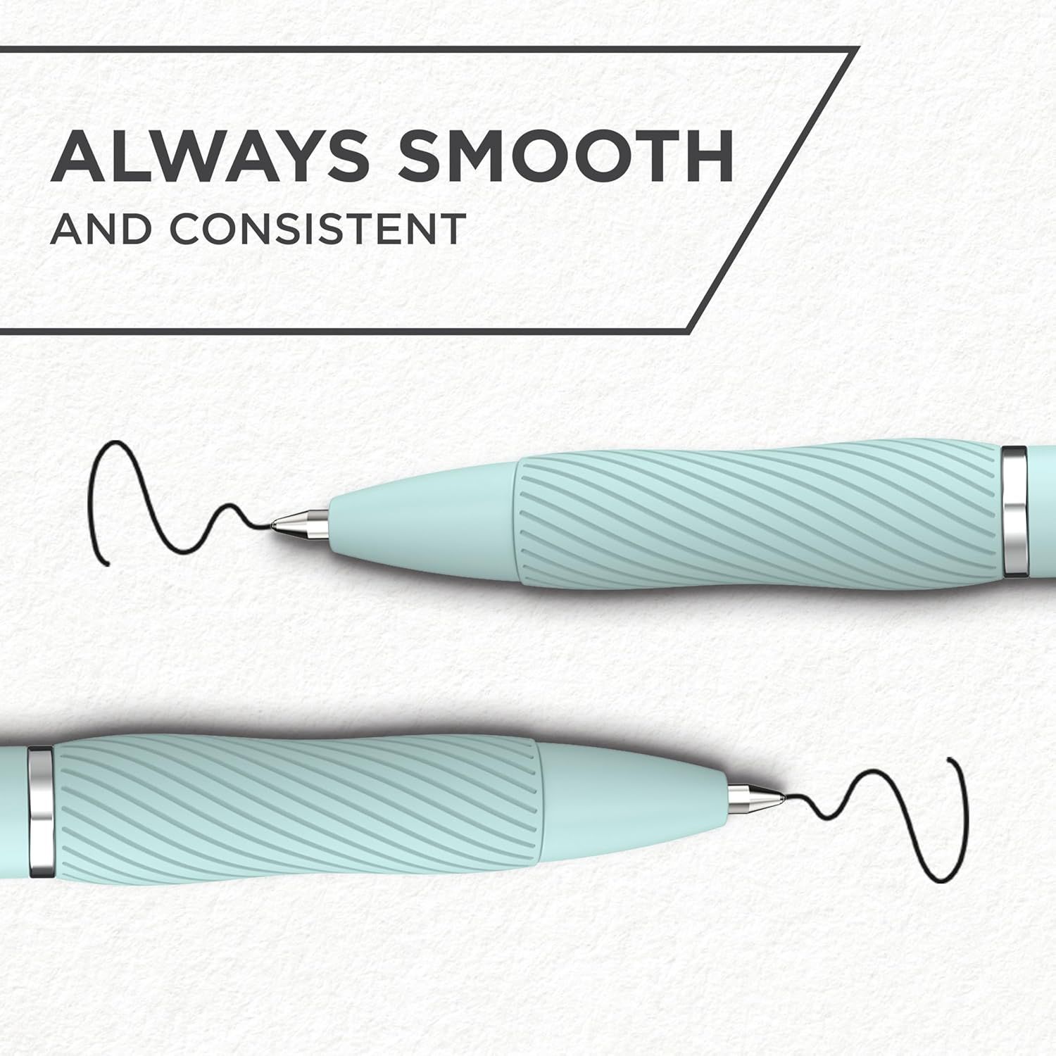 Communicates that the pen delivers smooth, consistent ink flow for reliable writing performance.