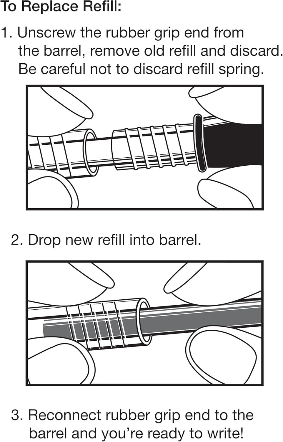 Provides step-by-step instructions on how to replace the refill in the product, helping customers understand the simple maintenance process.