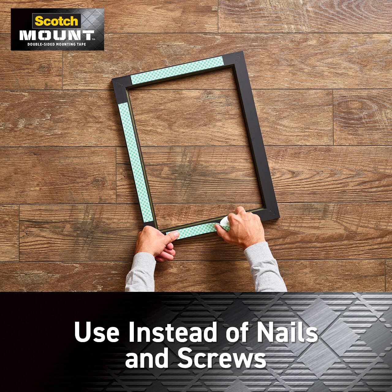 Demonstrates how to use the mounting tape to hang a picture frame without nails or screws, emphasizing ease of installation and wall-friendly mounting. Highlights the key benefit that the product…