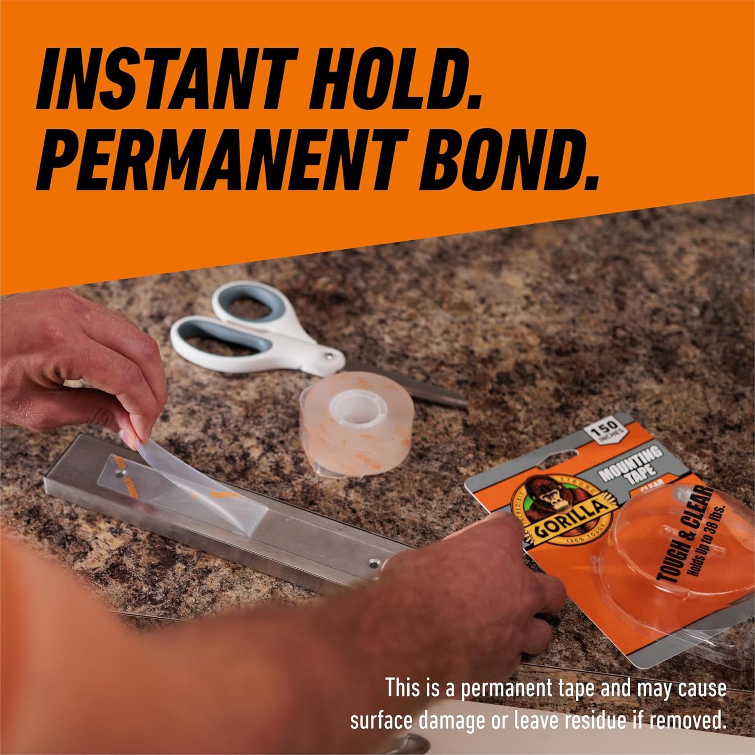 Communicates the product's dual benefit of providing both immediate adhesion and a permanent bond, reassuring shoppers of its strong, reliable performance.