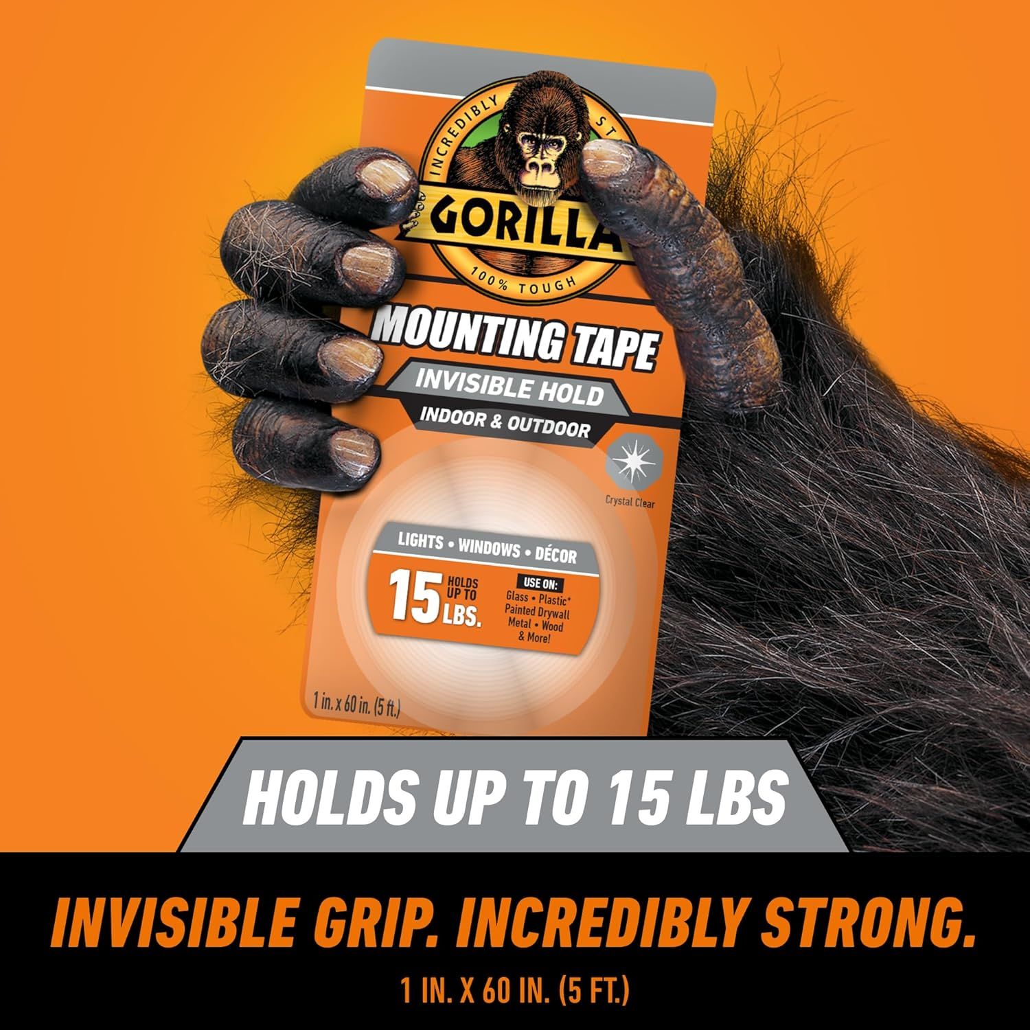 Communicates the product's strong holding capacity to reassure shoppers that the mounting tape can securely hold heavy items. Highlights the dual benefit of invisible mounting with incredibly strong…