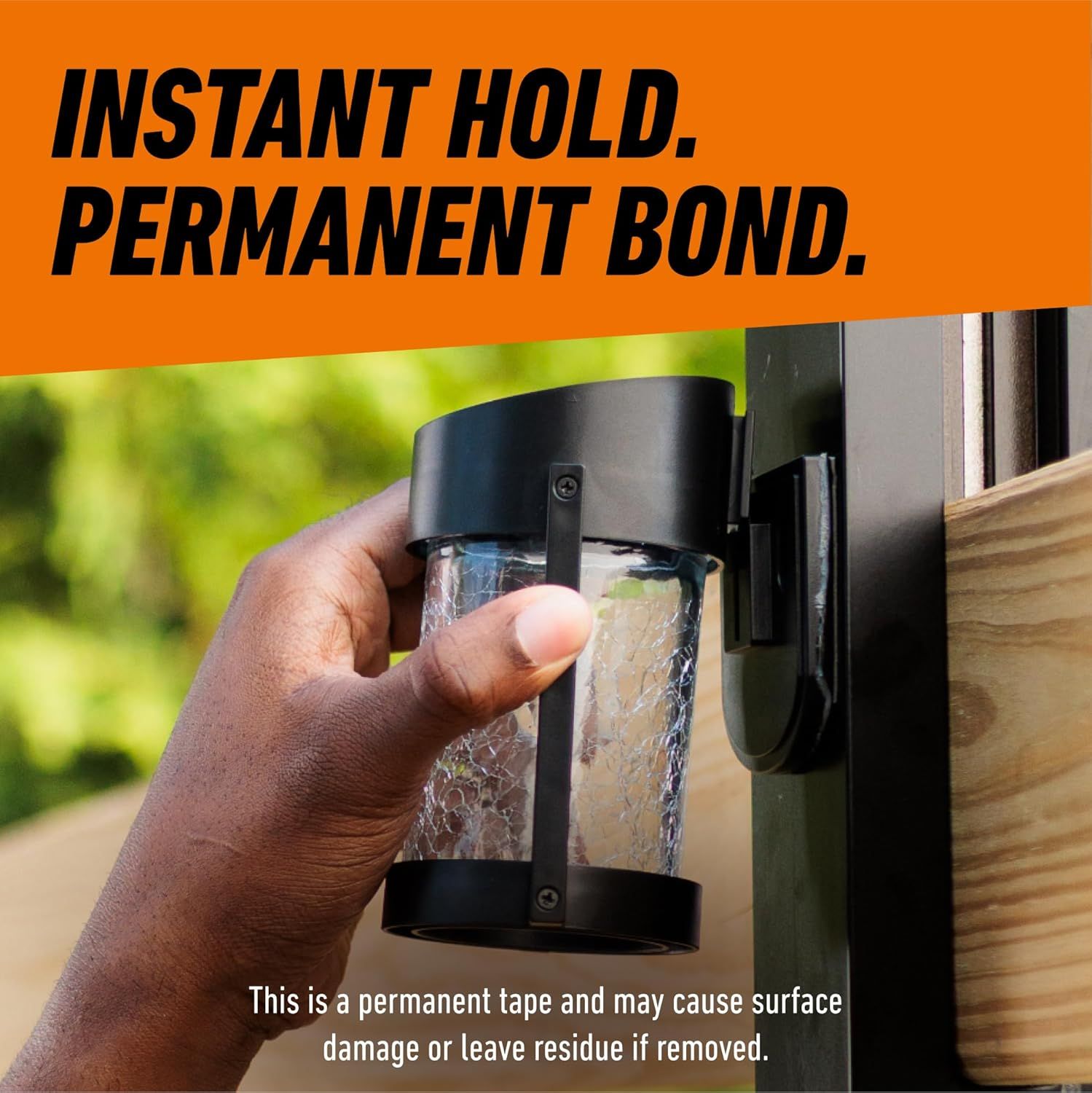 Communicates the product's dual benefit of providing immediate adhesion and a permanent bond, reassuring shoppers of its strong, reliable holding power.