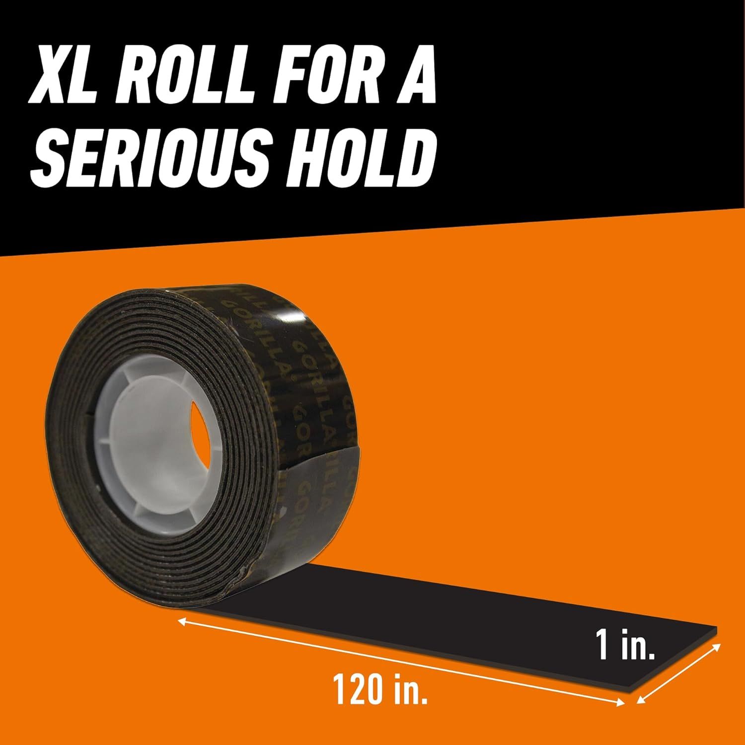 Communicates the physical dimensions of the tape roll (120 inches long by 1 inch wide) to help shoppers understand the product size and quantity they are purchasing. Highlights the extra-large size…