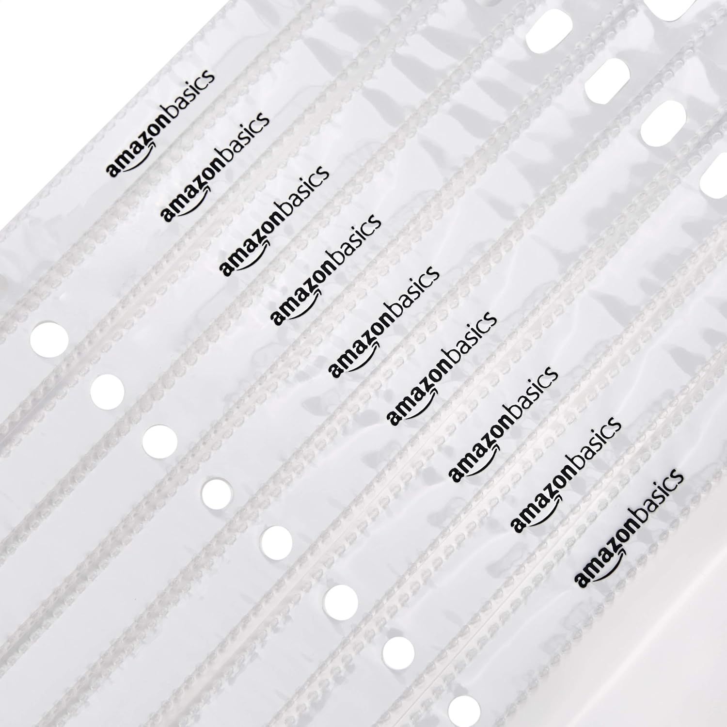 Reinforces brand recognition and trust by prominently displaying the AmazonBasics logo in a repeating pattern, emphasizing the brand's presence and reliability.