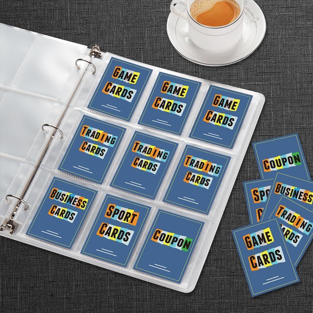 Shows the customer what types of cards can be organized and stored in this binder product, demonstrating its versatility for game cards, trading cards, business cards, sport cards, and coupons.