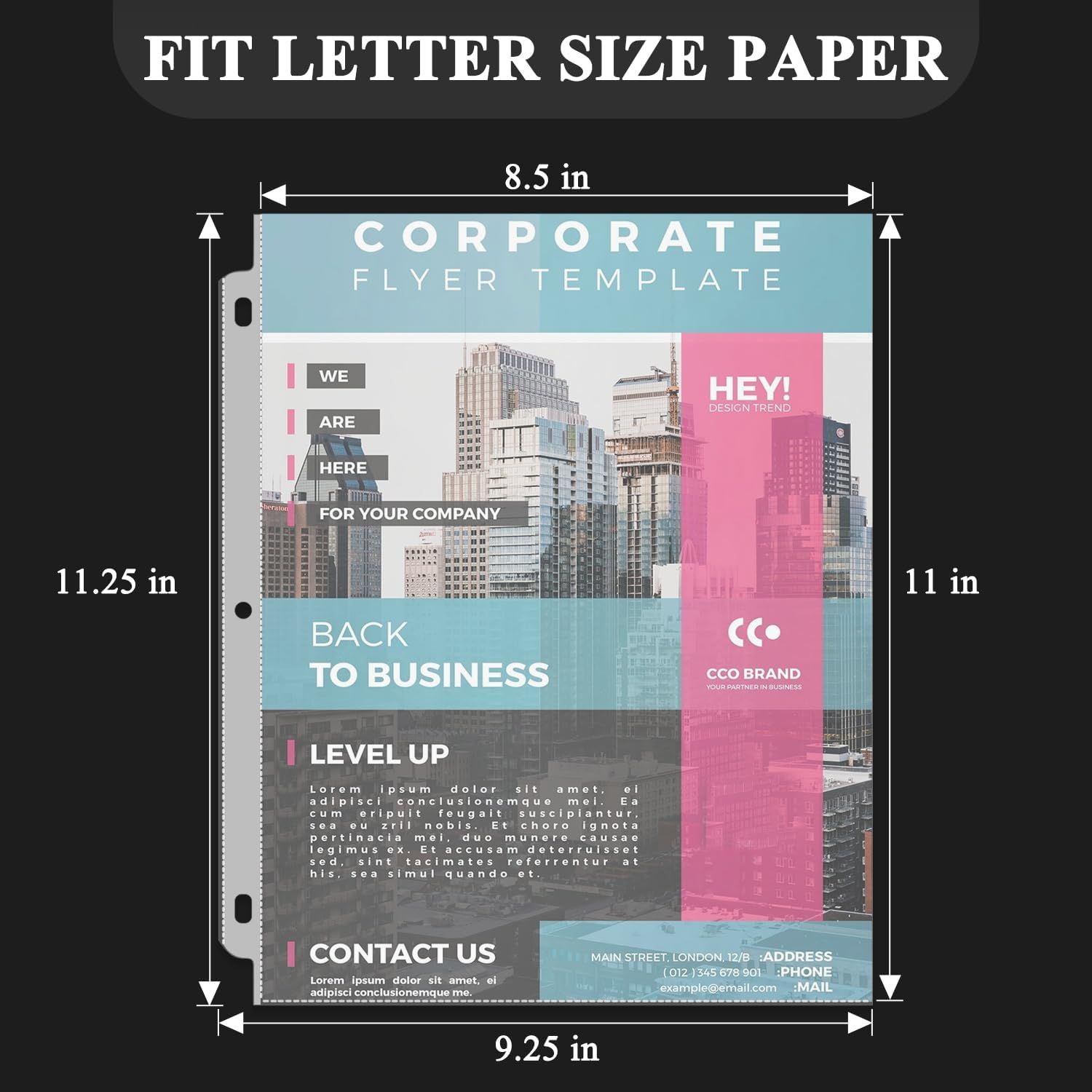Demonstrates that the product fits standard letter-size paper (8.5 x 11 inches) by showing exact dimensional measurements with arrows, reassuring buyers about compatibility with standard printers…