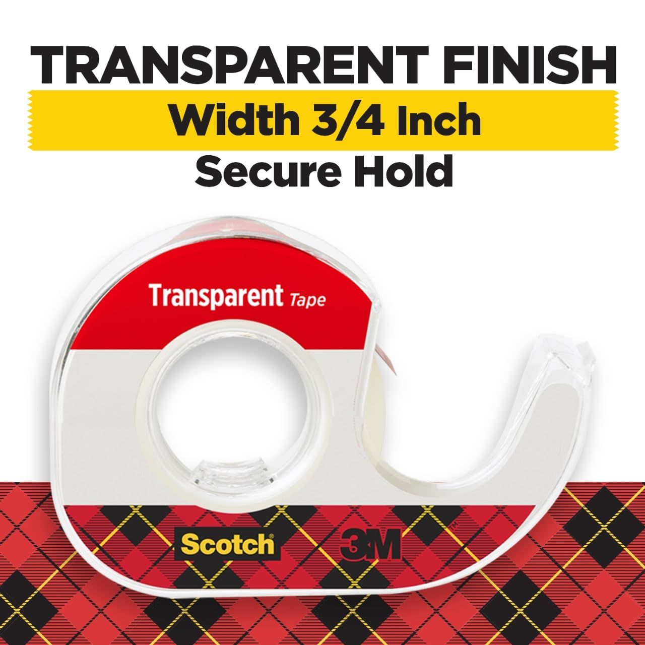 Communicates the exact width dimension of the tape to help shoppers understand the physical size and ensure it meets their needs. Highlights the key benefits of the tape—its transparent appearance…