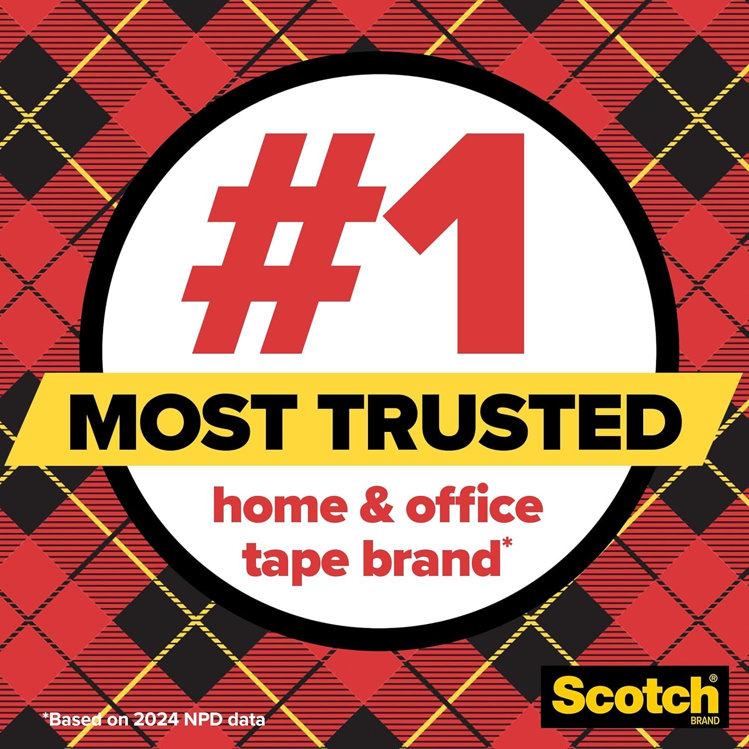 Communicates that Scotch is the #1 most trusted tape brand for home and office use, building credibility and brand authority through third-party data validation.
