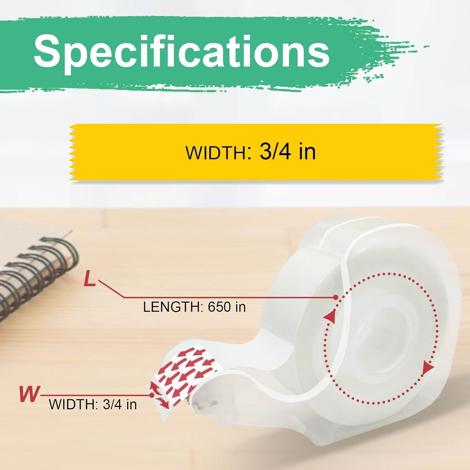 Communicates the exact physical dimensions of the product (3/4 inch width and 650 inch length) to help shoppers understand the size and ensure it meets their needs.