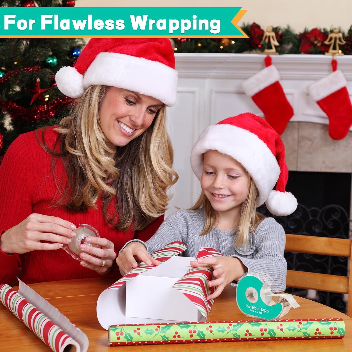 Positions the product (invisible tape) as an essential tool for holiday gift wrapping, emphasizing its usefulness during the Christmas season for achieving flawless, professional-looking wrapped…