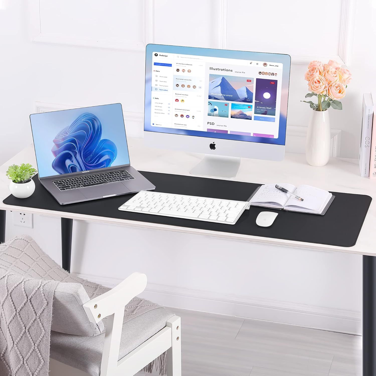 Showcases the product in a real-world home office environment to help shoppers visualize how it fits into their workspace and daily life.