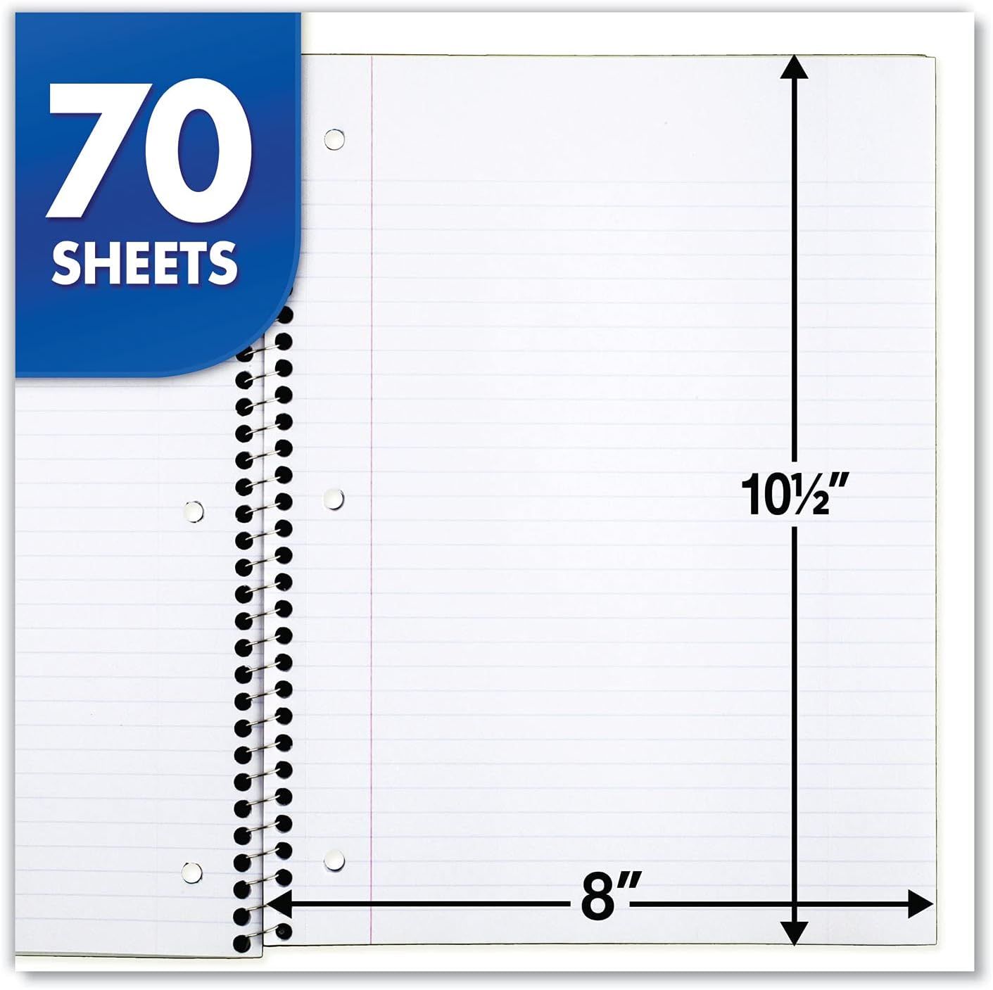 Communicates the exact physical size of the notebook (8 inches by 10.5 inches) to help shoppers understand whether it fits their needs for portability or writing space.
