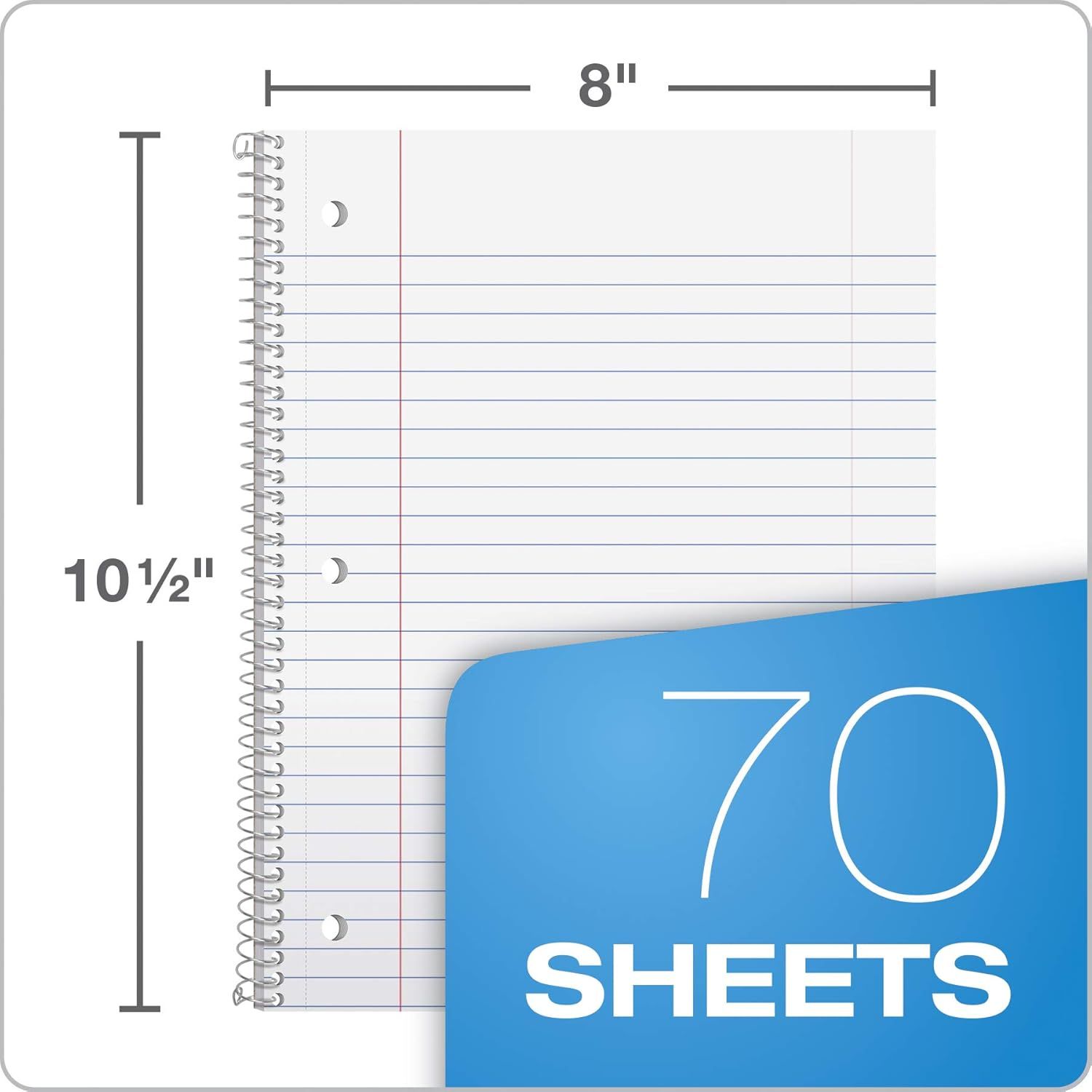 Communicates the exact physical size of the notebook (8 inches wide by 10.5 inches tall) to help shoppers understand the product's dimensions before purchase.