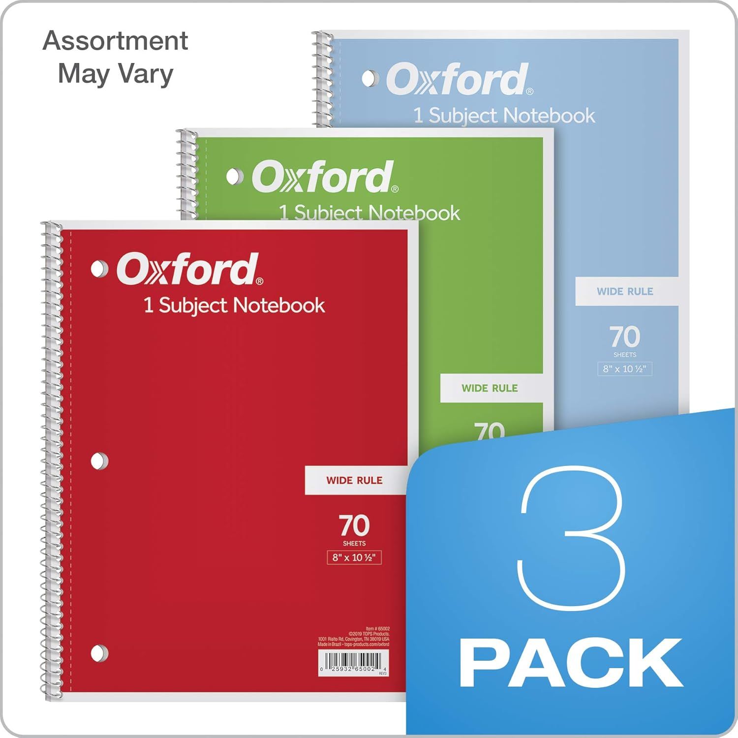 Showcases the brand's product lineup and available color options to help shoppers understand the variety and bundle offering of Oxford notebooks.