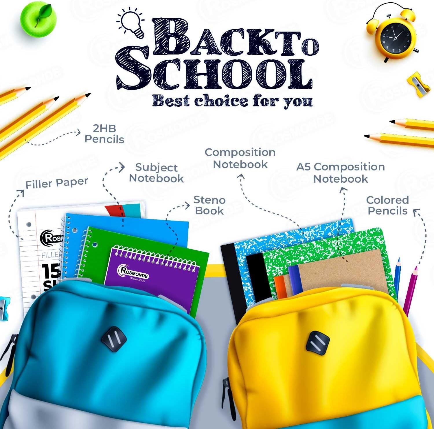 Shows all the school supplies included in the back-to-school bundle, helping shoppers understand the complete package they will receive.