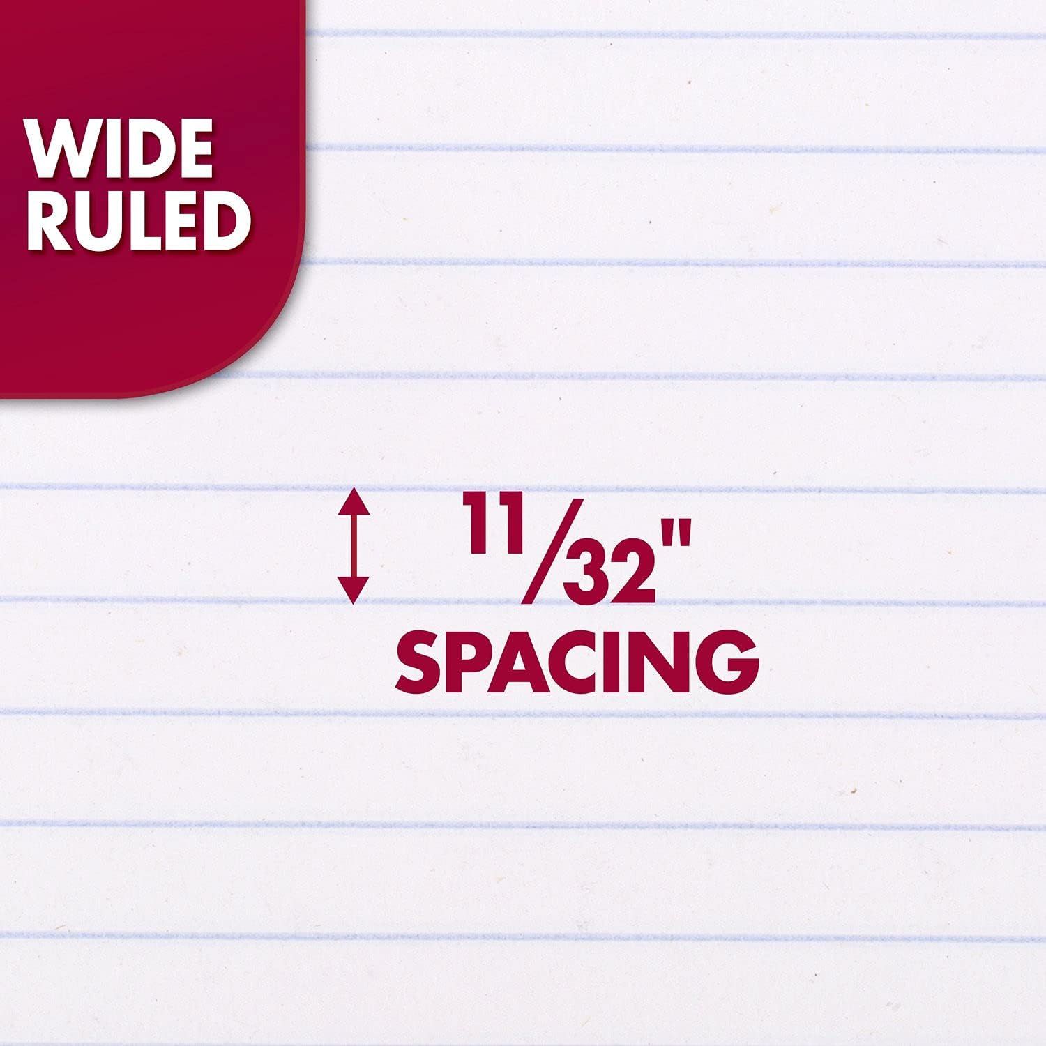 Communicates the specific line spacing measurement of the wide-ruled paper to help shoppers understand the product's physical specifications and suitability for their writing needs.
