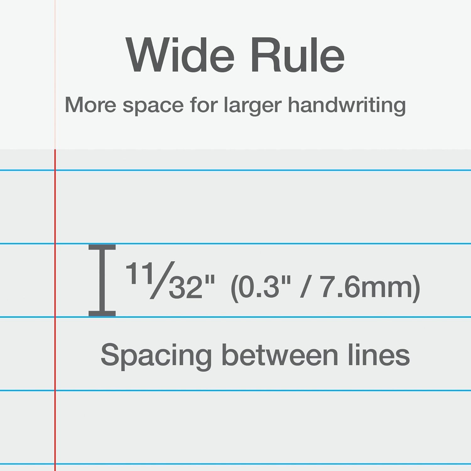 Communicates the specific line spacing measurement (11/32 inch or 7.6mm) to help shoppers understand this notebook is designed for larger handwriting with wider spacing between lines.