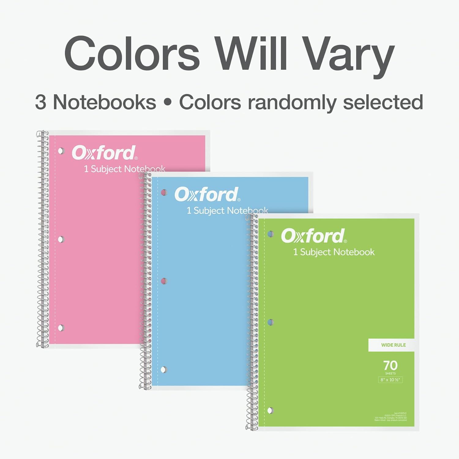 Informs the shopper that the purchase includes 3 notebooks and that the colors will vary, managing expectations about what they will receive.