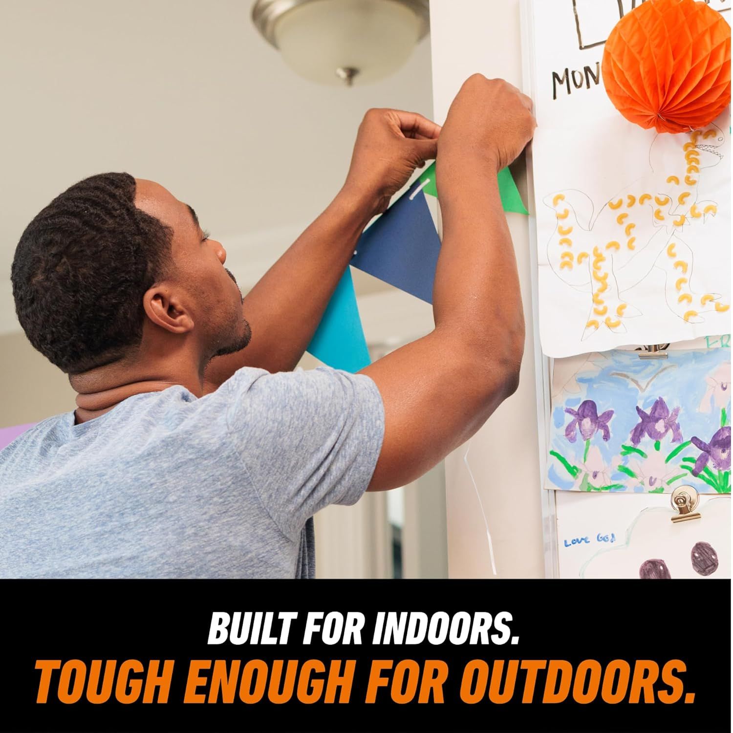 Communicates that the product is durable enough for outdoor use while being suitable for indoor environments, reassuring shoppers of its versatility and toughness.