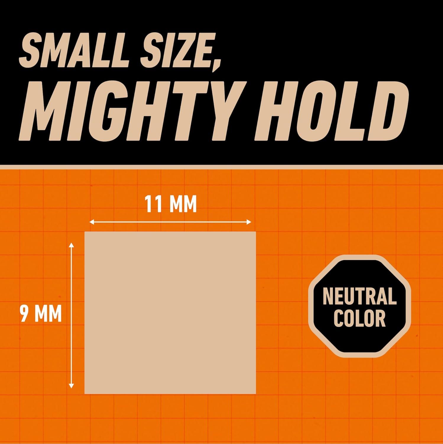 Communicates the product's small physical size (11mm x 9mm) and neutral color to reassure shoppers it's compact yet strong, and visually discreet. Highlights the key benefit that despite being…