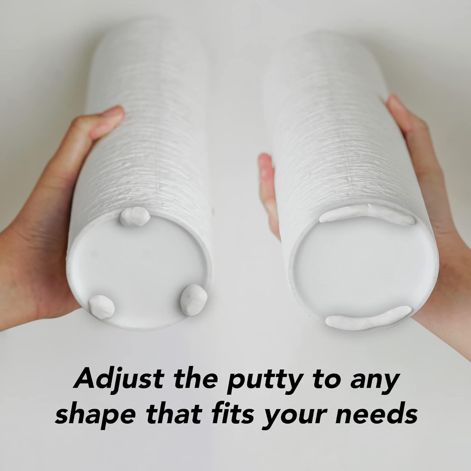 Demonstrates that the product can be molded and adjusted to fit the user's specific needs, highlighting its flexibility and customization benefit.