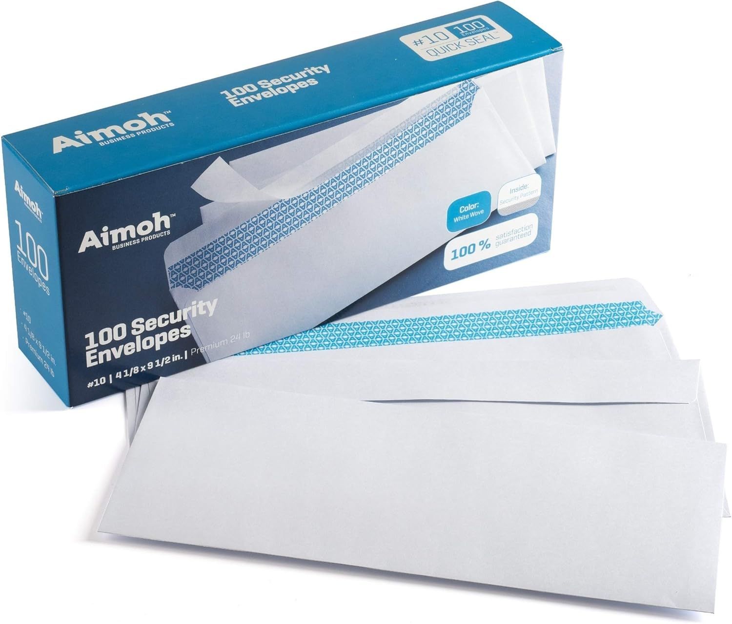 Shows the customer exactly what they receive when purchasing: a box of 100 security envelopes with the product displayed both inside the packaging and individually to demonstrate the security…