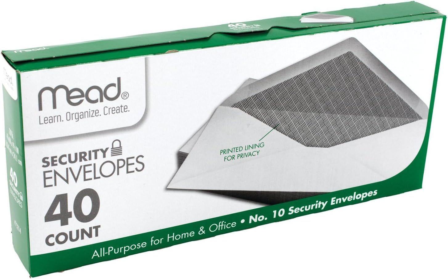 Shows the customer what they receive in the box: 40 security envelopes with printed lining for privacy, suitable for home and office use.