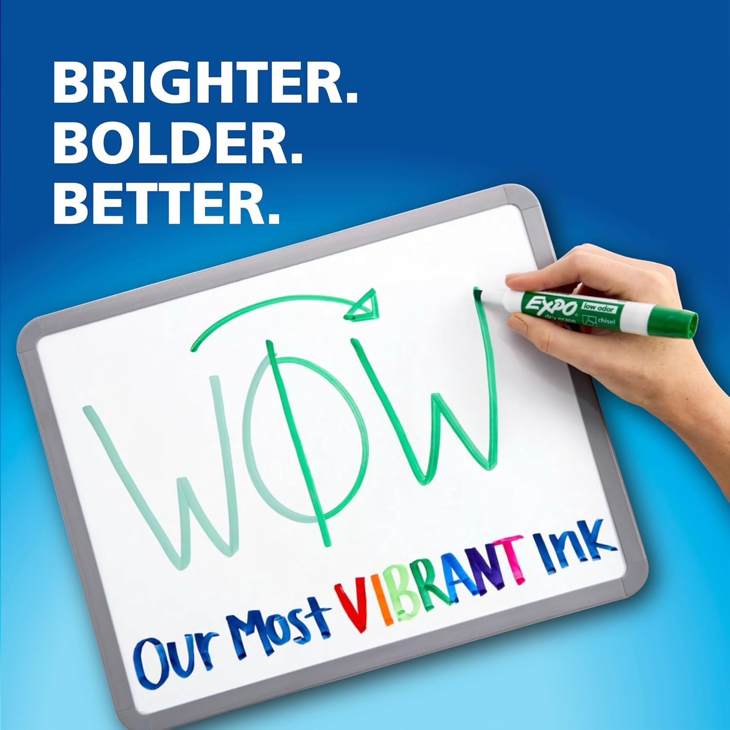 Highlights the marker's vibrant, bold ink quality to communicate superior color performance and visibility.