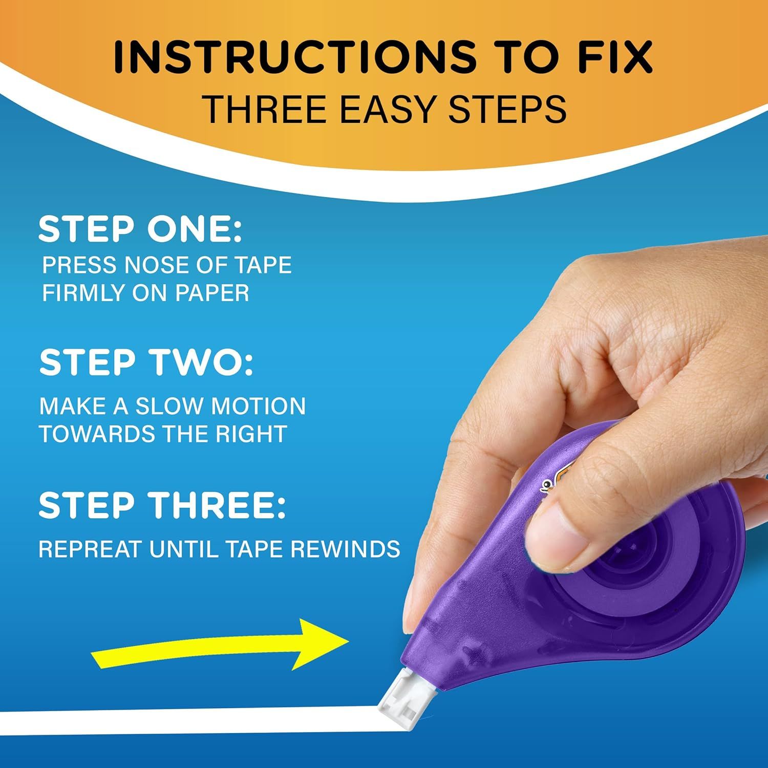 Provides clear step-by-step instructions to help customers troubleshoot and fix their tape dispenser when the tape needs to be rewound, reducing frustration and improving product usability.