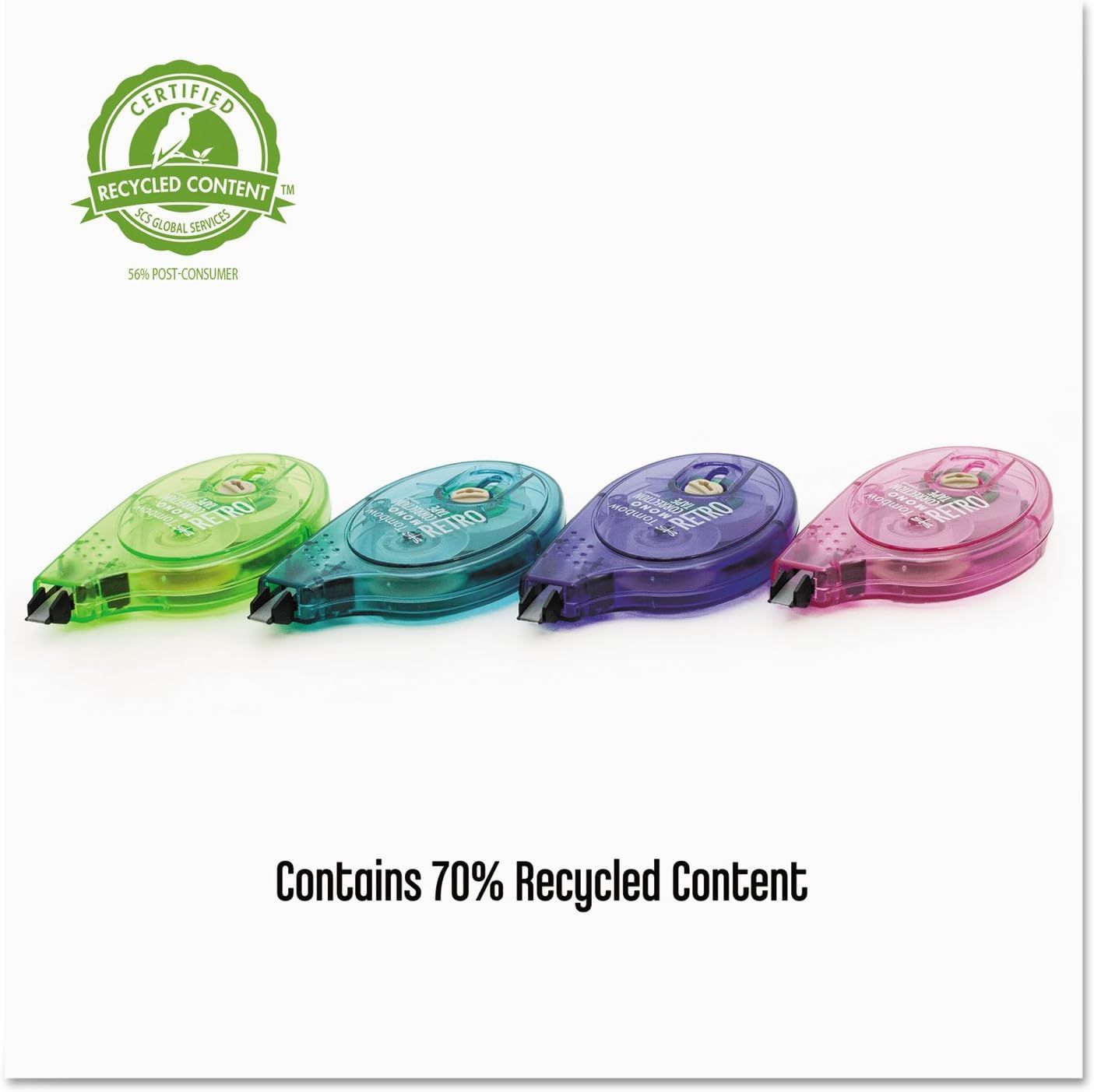 Communicates the product's environmental responsibility by highlighting that it contains 70% recycled content and is certified by SCS Global Services, reassuring eco-conscious shoppers. Reinforces…