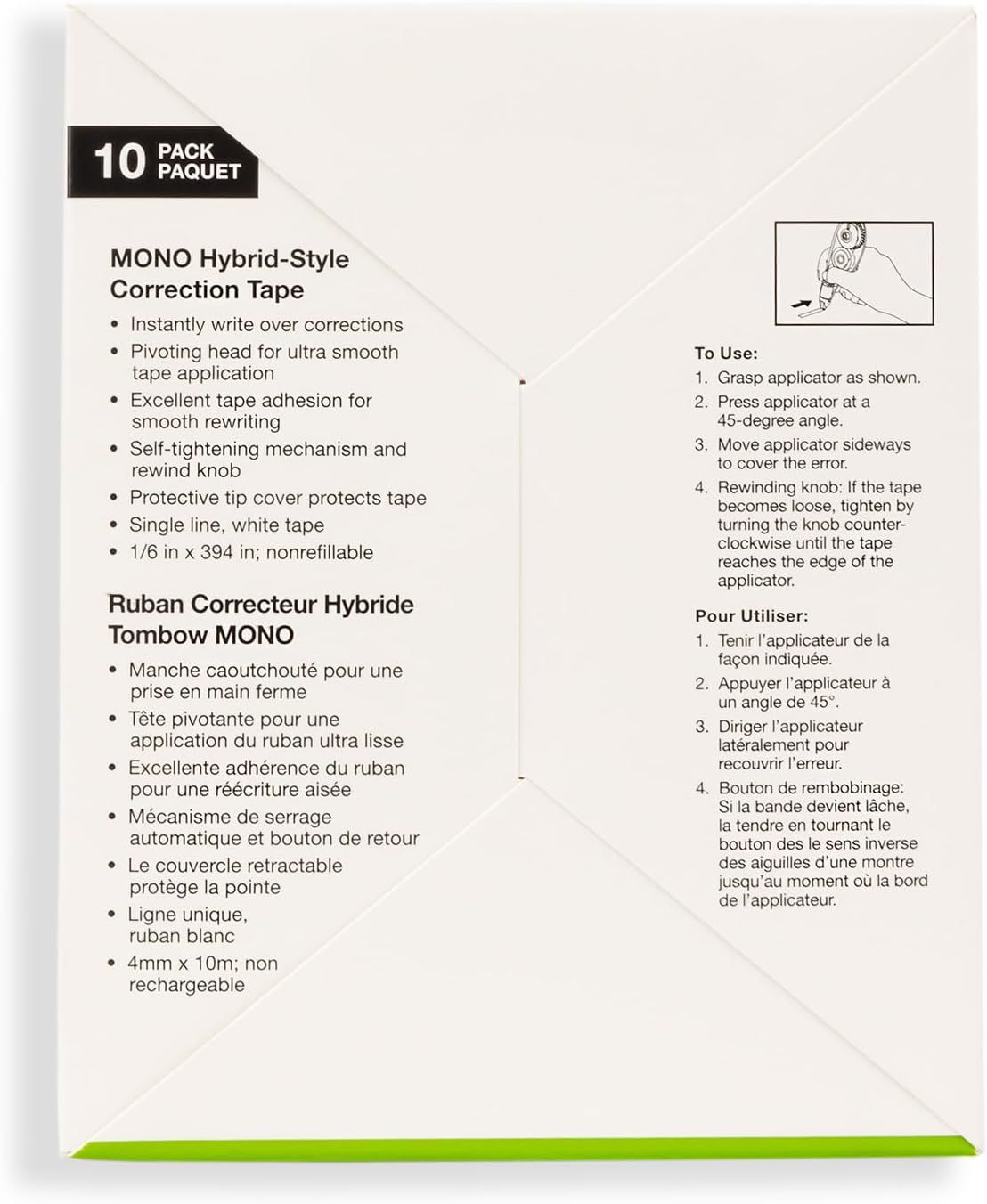 Provides step-by-step instructions on how to properly use the correction tape applicator, ensuring shoppers understand the correct application technique. Highlights multiple distinct product…