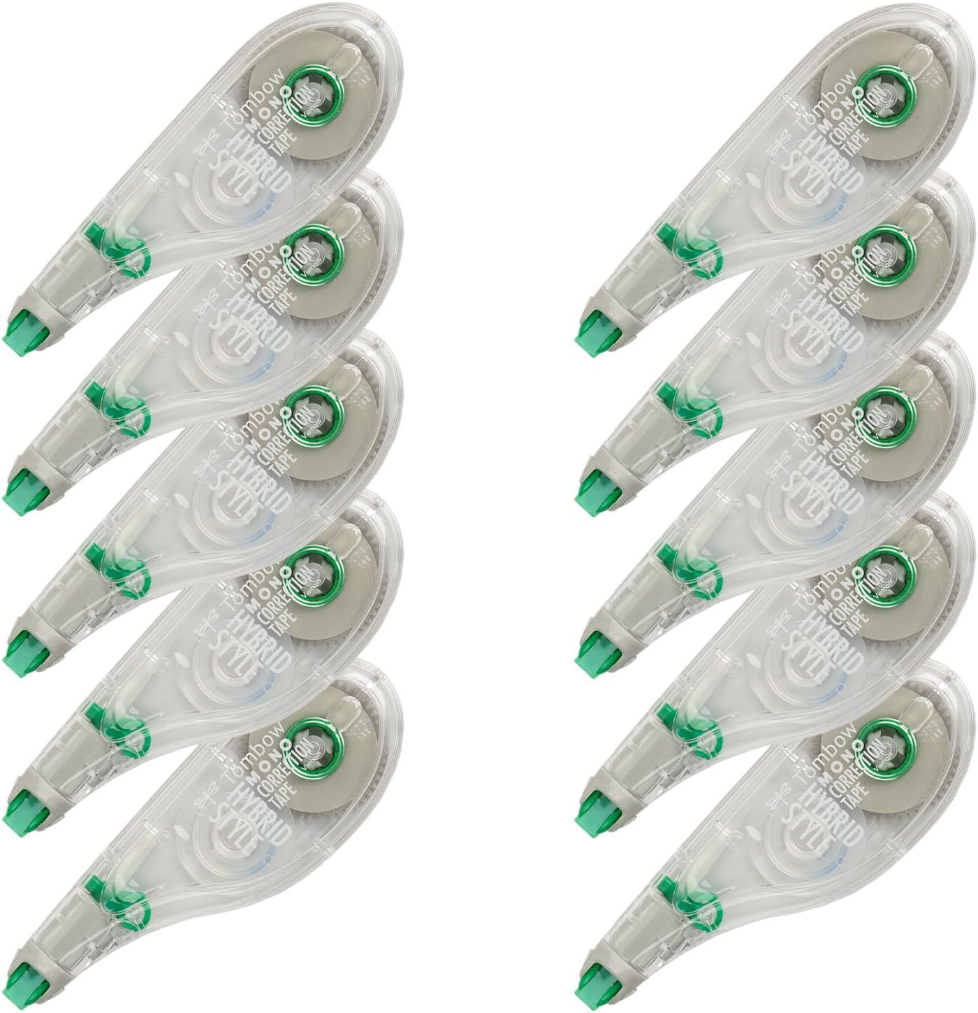 Shows the customer exactly what they will receive in the package - 10 correction tape units arranged in a clear visual layout to demonstrate quantity and value.