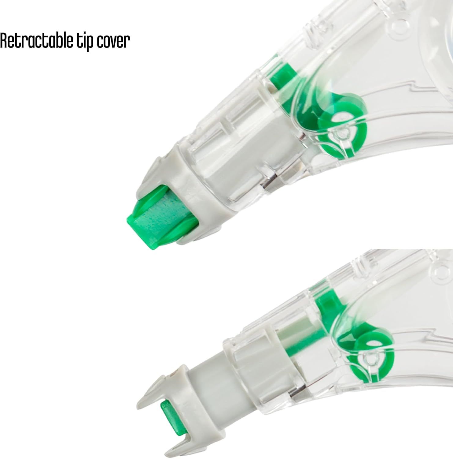 Highlights the retractable tip cover feature to show shoppers the protective mechanism and functional design of the product.