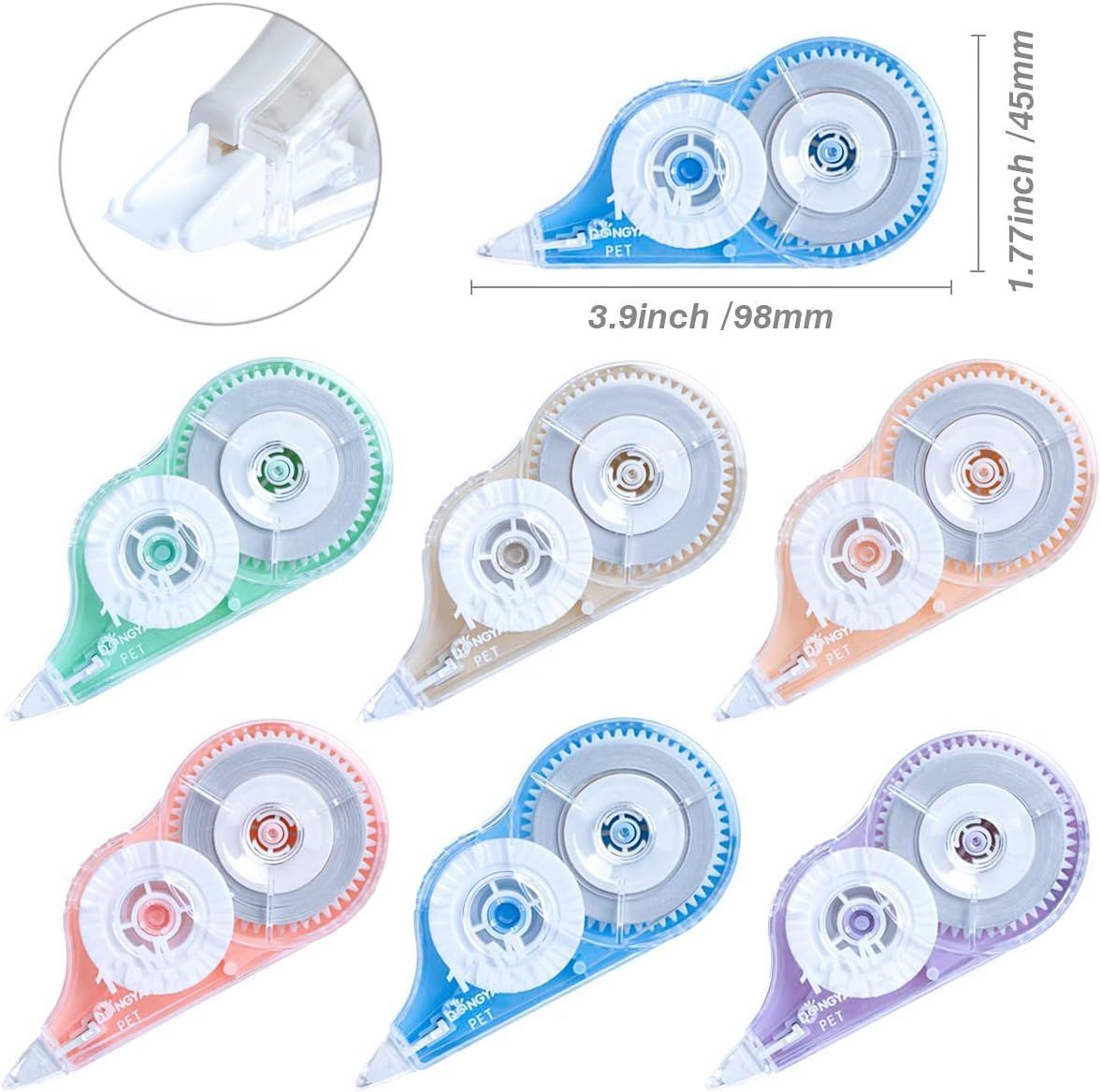 Communicates the exact physical size of the correction tape dispenser (3.9 inches by 1.77 inches) to help shoppers understand how compact and portable the product is. Showcases the brand's full…