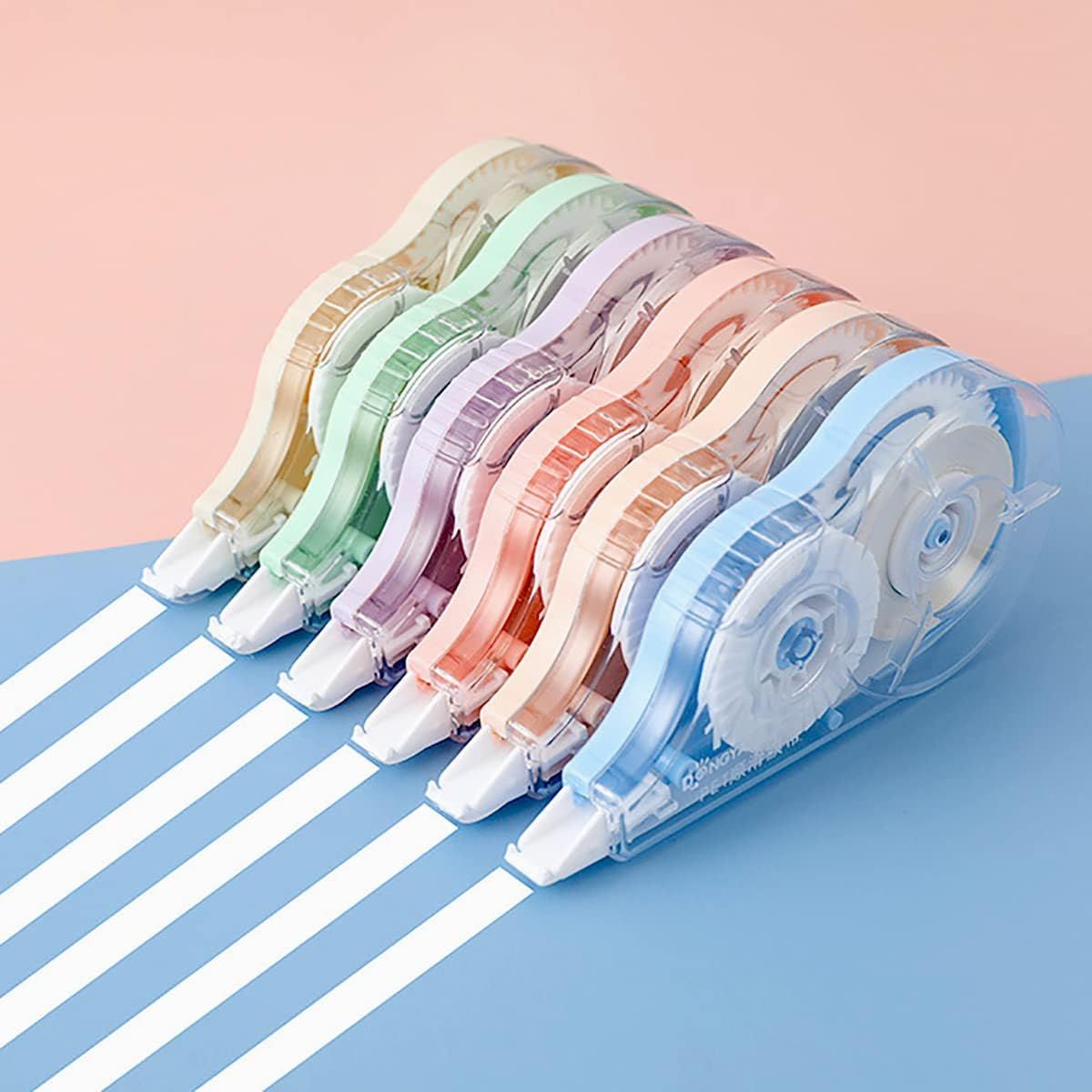Showcases the brand's product lineup by displaying multiple color variants of correction tape dispensers, helping shoppers understand the variety of options available and choose their preferred…