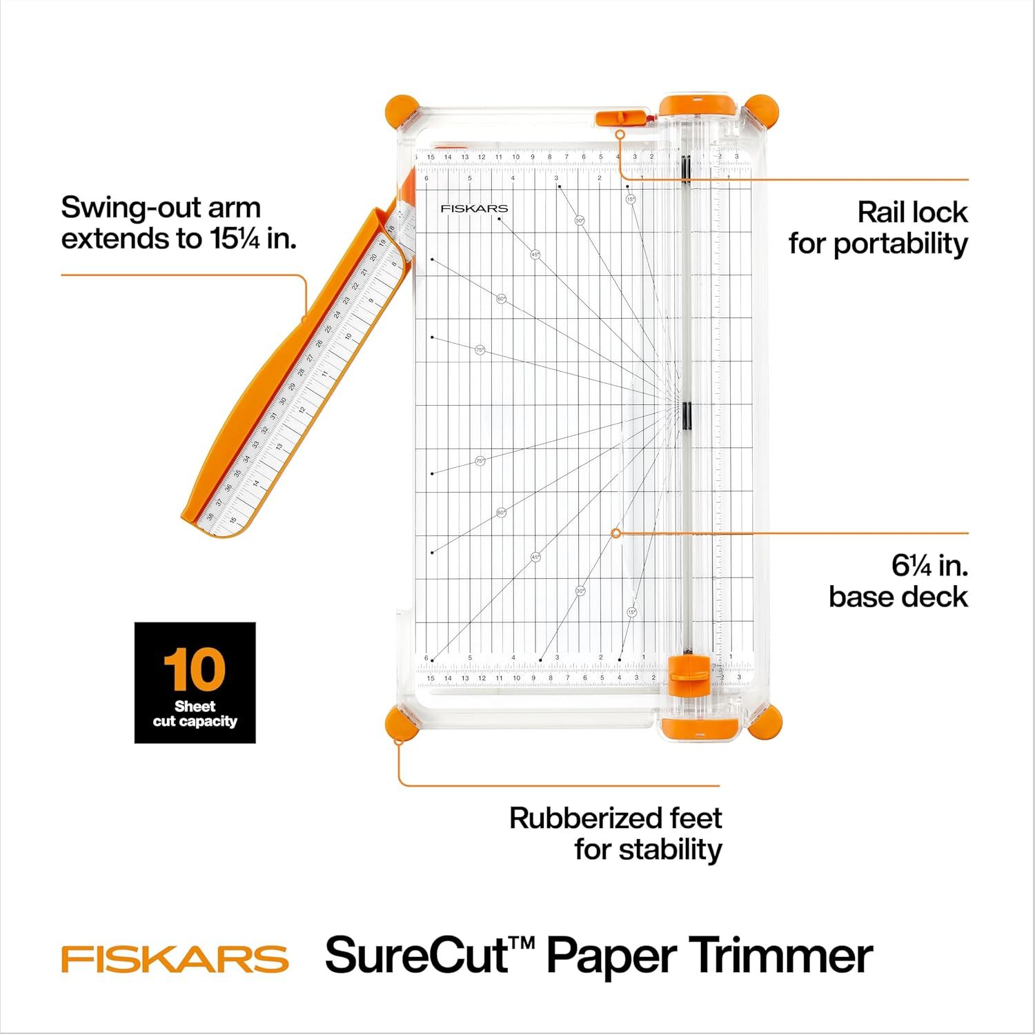 This image breaks down the physical components and features of the paper trimmer, helping shoppers understand the product's construction and key functional parts. Communicates multiple distinct…
