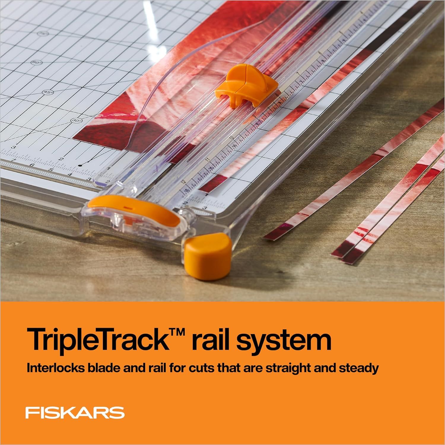 Highlights the product's TripleTrack rail system that interlocks the blade and rail to deliver straight and steady cuts, reassuring shoppers of precision and ease of use.