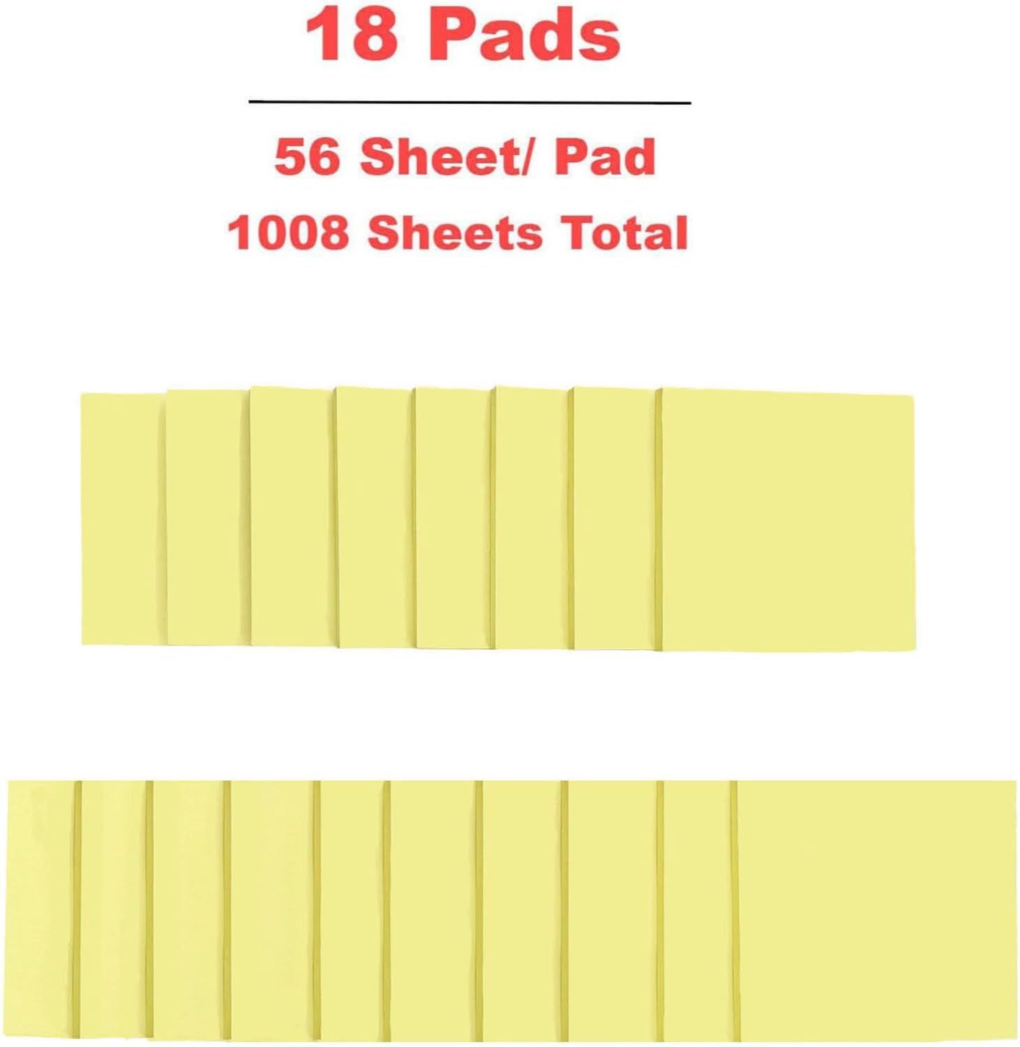 Communicates the total quantity included in the purchase (18 pads, 56 sheets per pad, 1008 sheets total) to help shoppers understand the value and volume they are receiving.