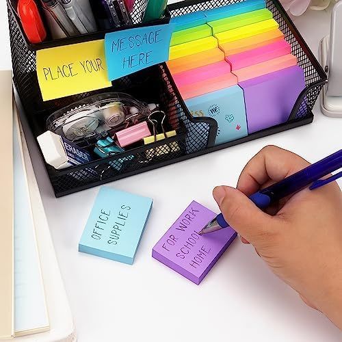 Demonstrates the product in a real-world office or home workspace setting, showing how the sticky notes and organizer fit naturally into everyday use.