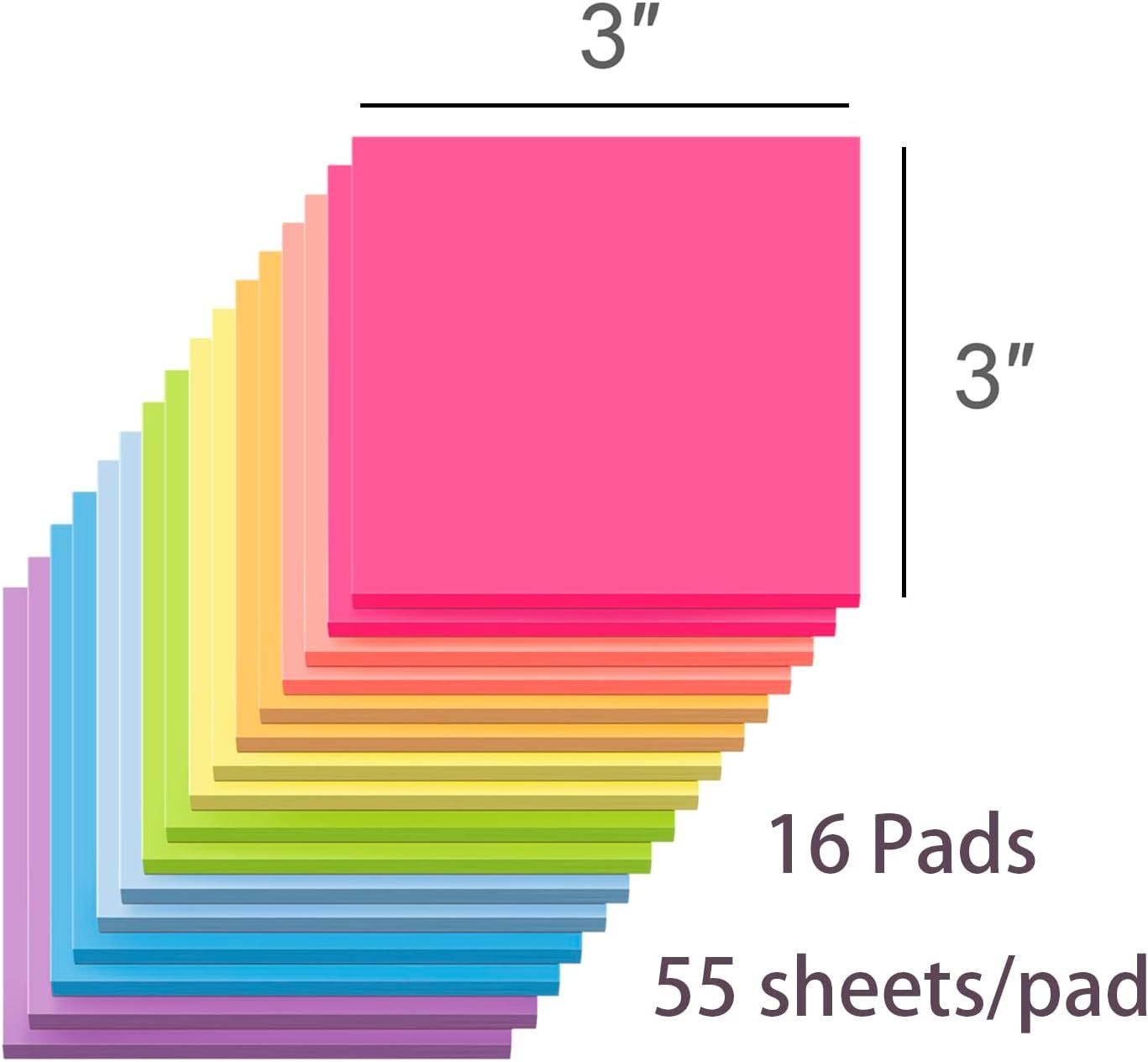 Communicates the exact physical size of the sticky note pads to help shoppers understand the product dimensions before purchase. Shows the complete contents of the package including the number of…