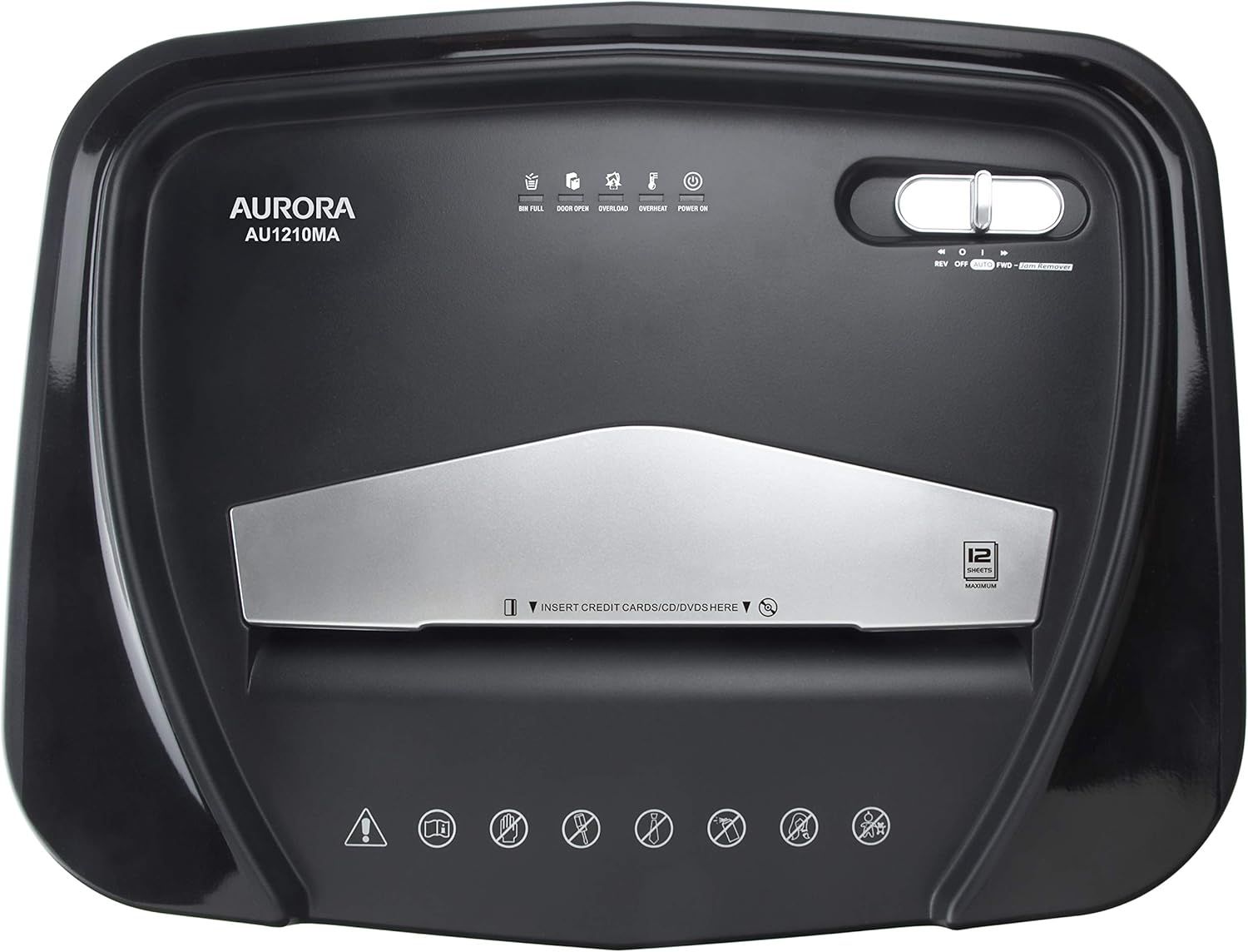 Provides a clean, catalog-style view of the paper shredder product to show its design and physical appearance without distractions.