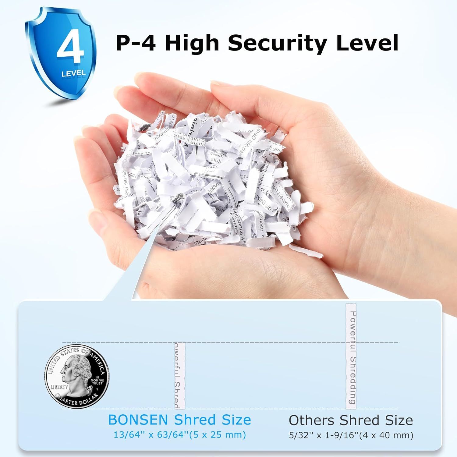 Demonstrates the product's superior security level and smaller shred size compared to competitors, reassuring shoppers that this shredder provides better document protection and privacy. Highlights…