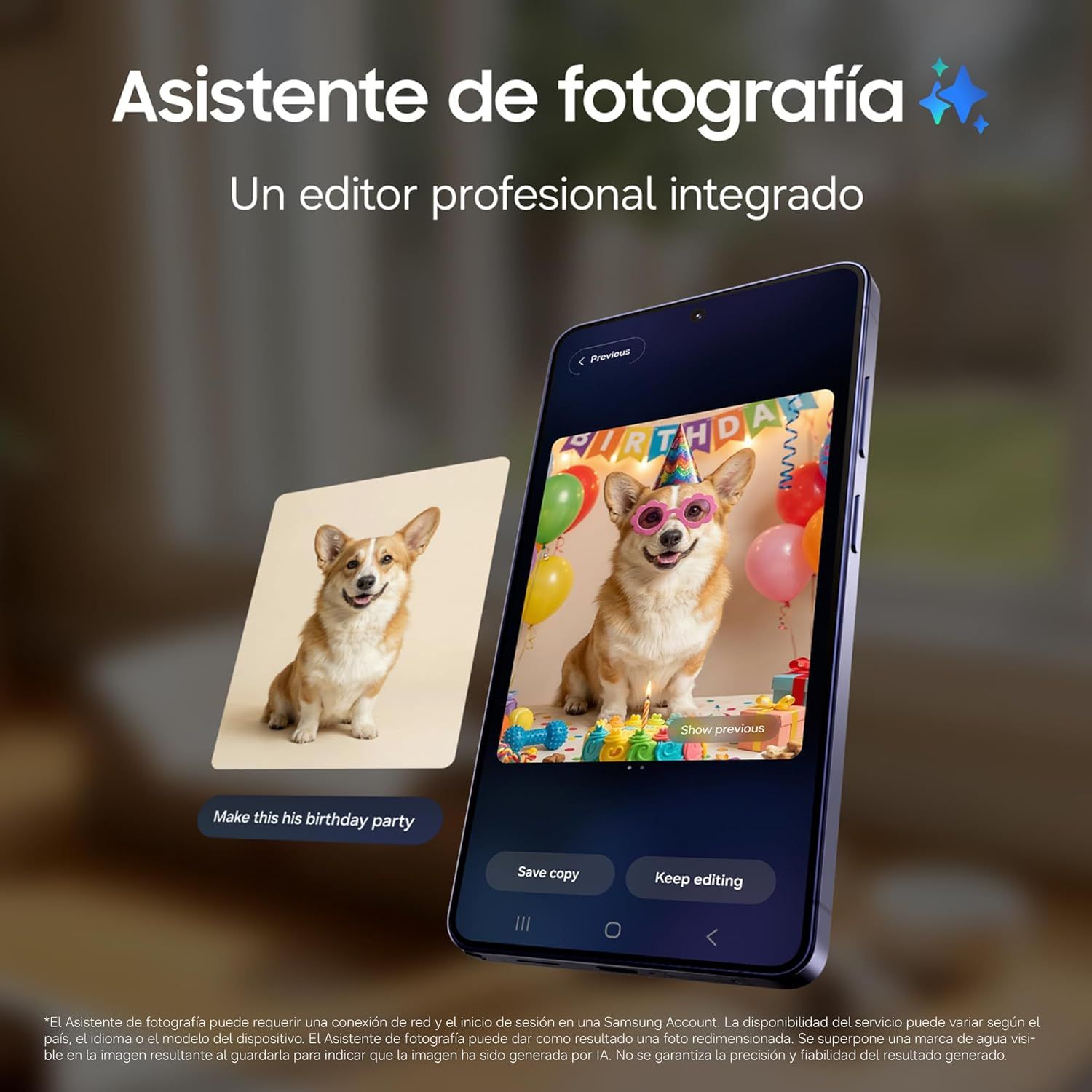 Demonstrates the product's integrated professional photo editing capability, showing how users can transform simple photos into creative, themed images using AI assistance.