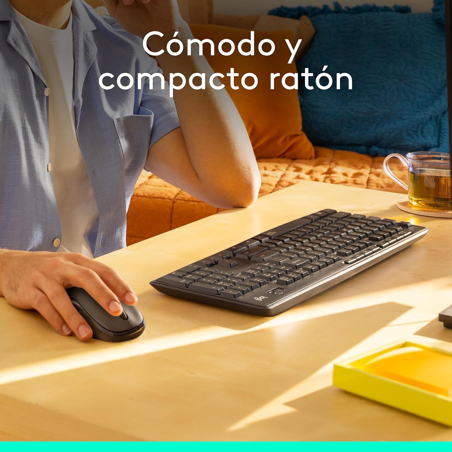Communicates that the mouse is comfortable to use and has a compact design, ideal for home or office work environments.
