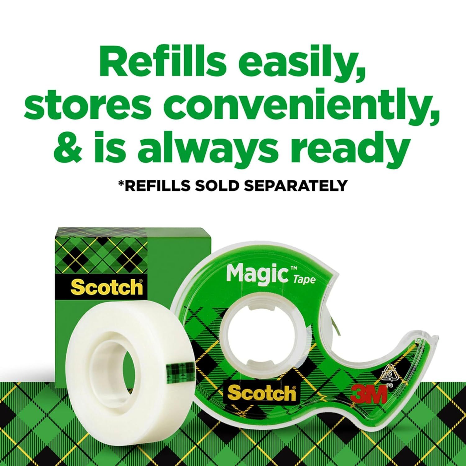 Communicates that the product is easy to refill, stores conveniently, and is always ready for use, emphasizing convenience and practicality for the shopper.