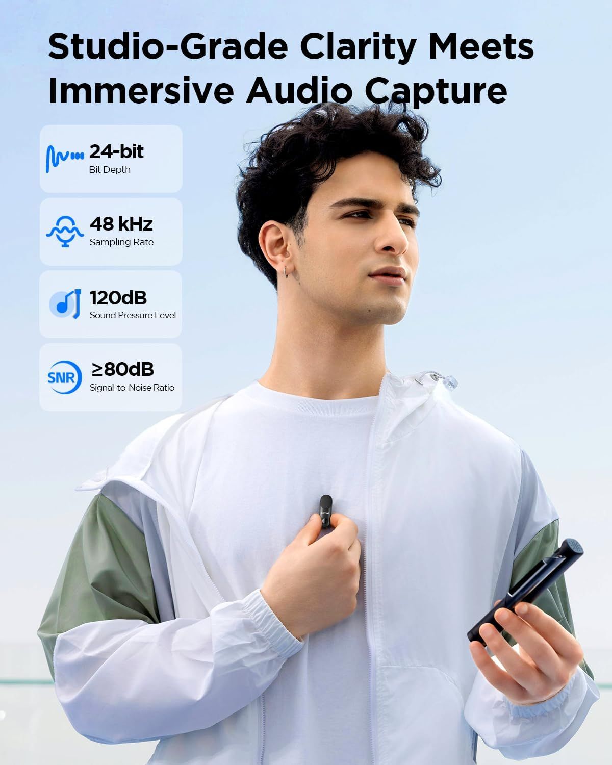 Communicates the product's professional-grade audio capture specifications across multiple technical metrics to reassure shoppers of studio-quality recording performance.