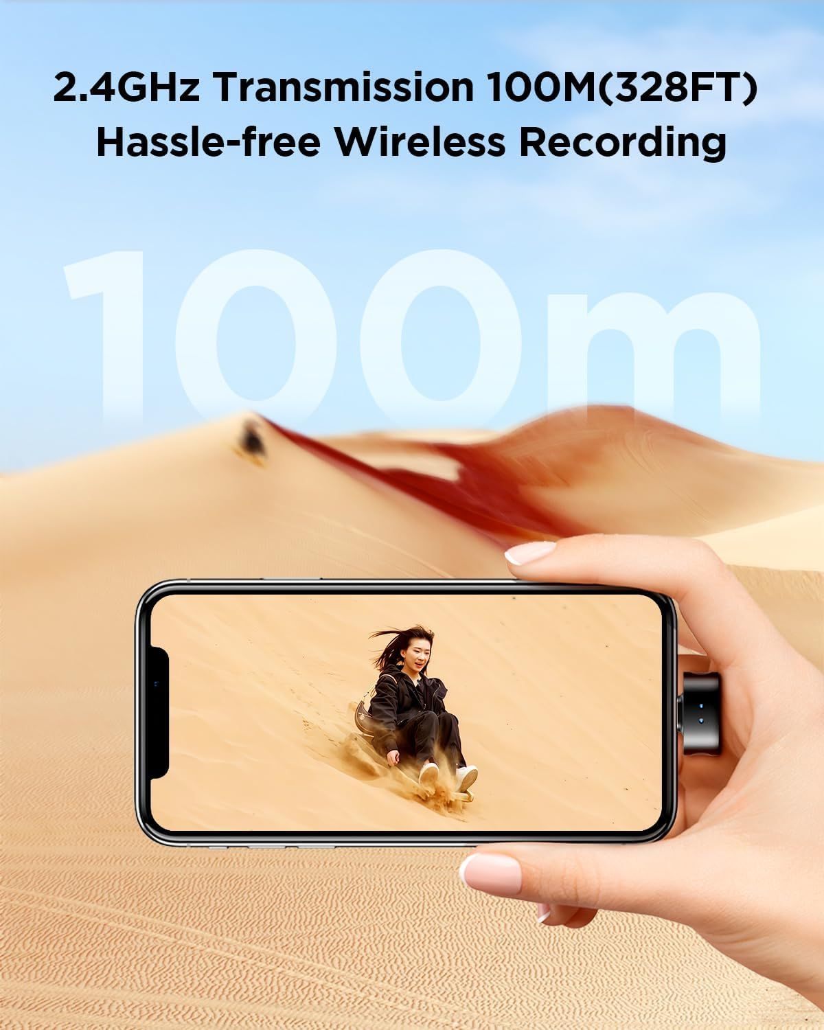 Communicates the impressive wireless transmission range of 100 meters (328 feet) to reassure shoppers they can record video from a distance without connectivity issues. Highlights the convenience of…