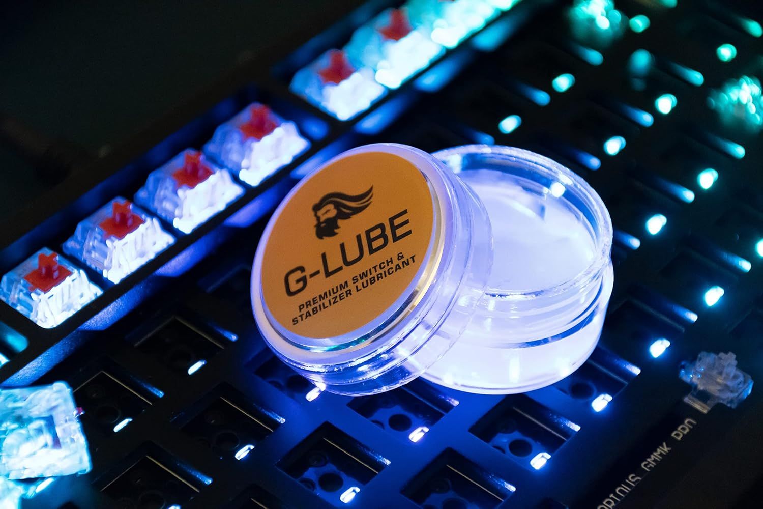 Showcases the product in a real-world gaming setup with illuminated keyboard to demonstrate its intended use context and appeal to the target audience.