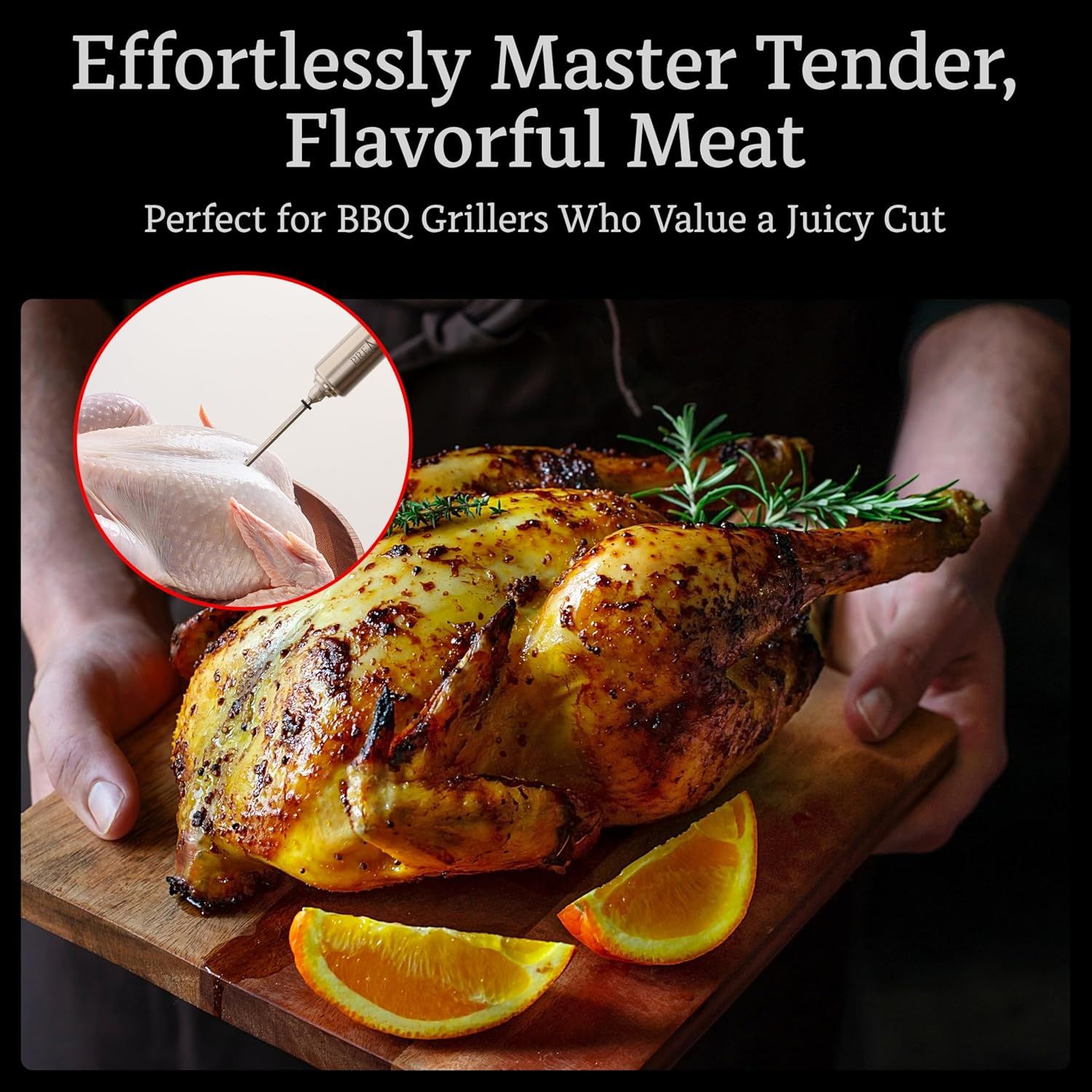 Demonstrates how to use a meat injector to infuse flavor and moisture into poultry, showing the technique that leads to tender, juicy results for BBQ grilling. Highlights the product's ability to…