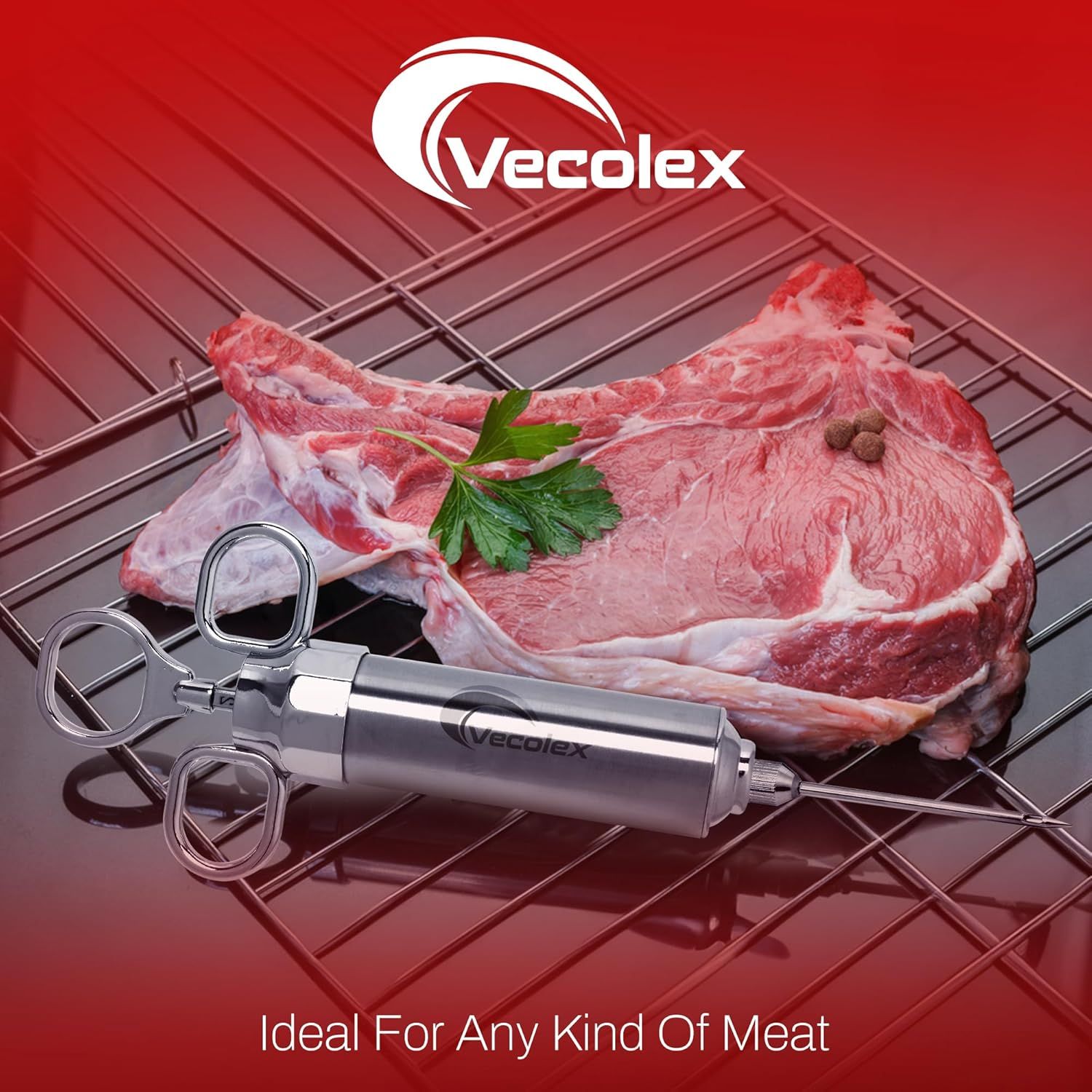 Communicates that the meat injector is suitable for any kind of meat, emphasizing its versatility and broad application across different cooking scenarios. Highlights the product's versatility as a…